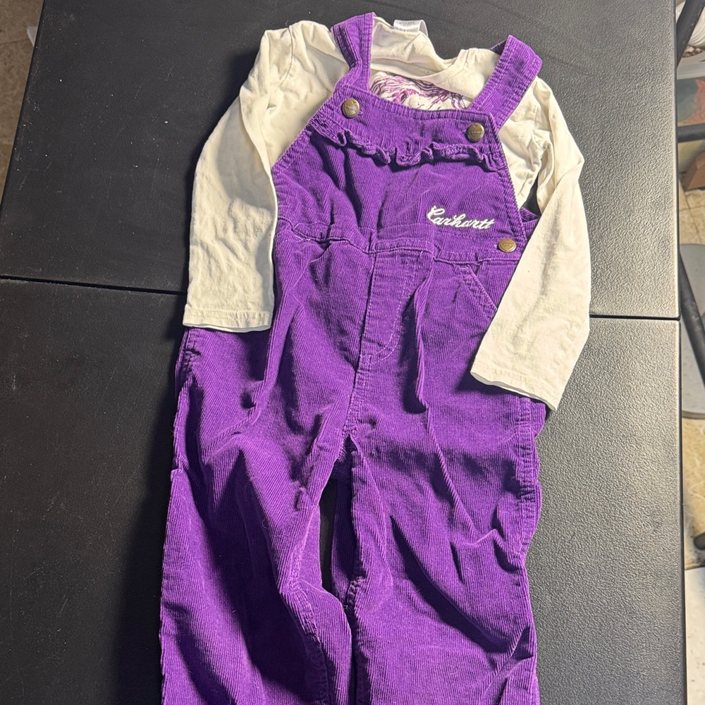 Carhartt Kids Vibrant Purple Corduroy Overalls and horse shirt